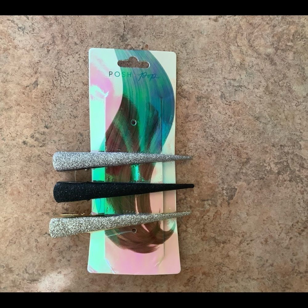 Nwt posh + pop 3 pack metallic hair clips